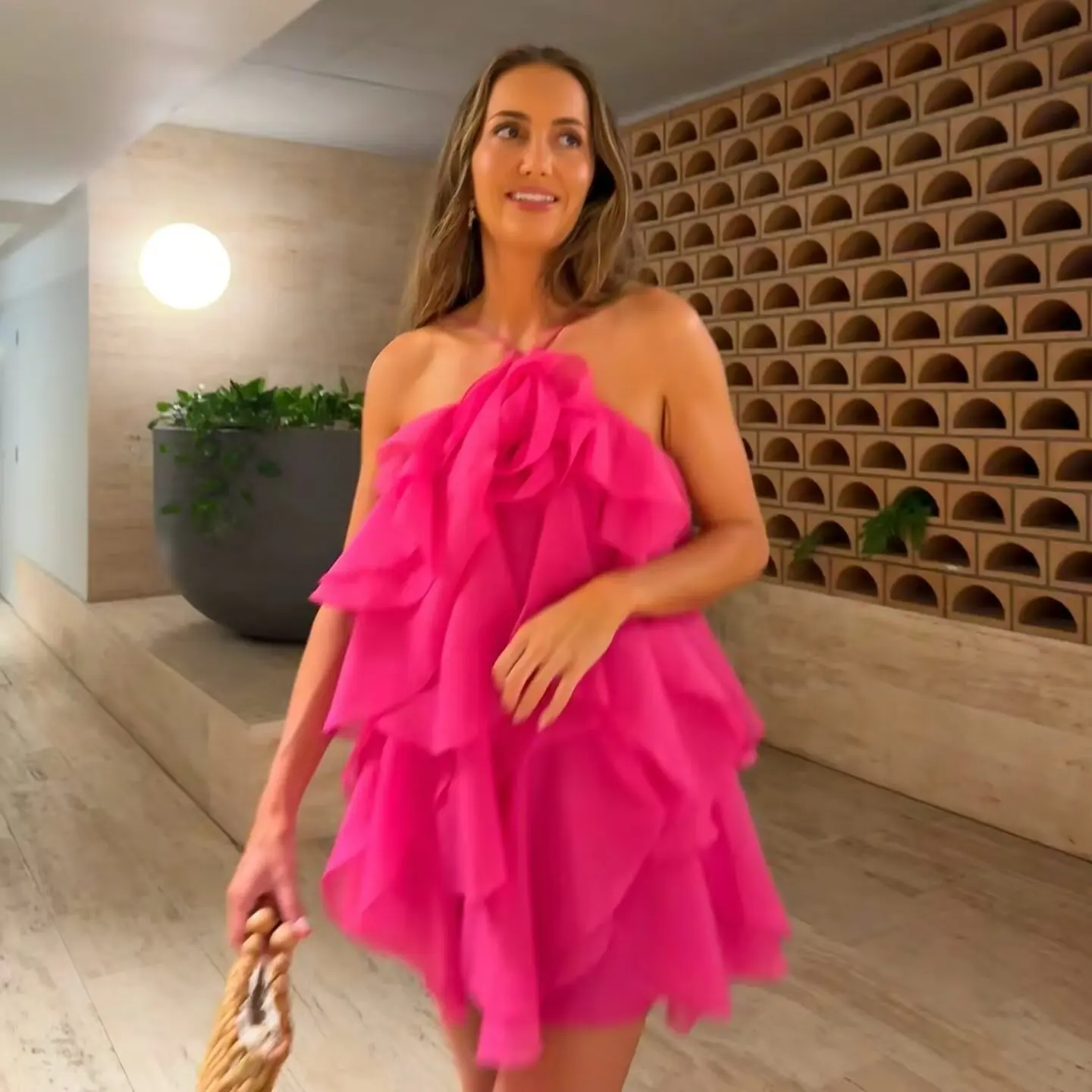 Vestido F E de Primavera ZBZR, Cintura Alta, Sem Mangas, Saia em Camadas, Vestido Urbano com Zíper nas Costas