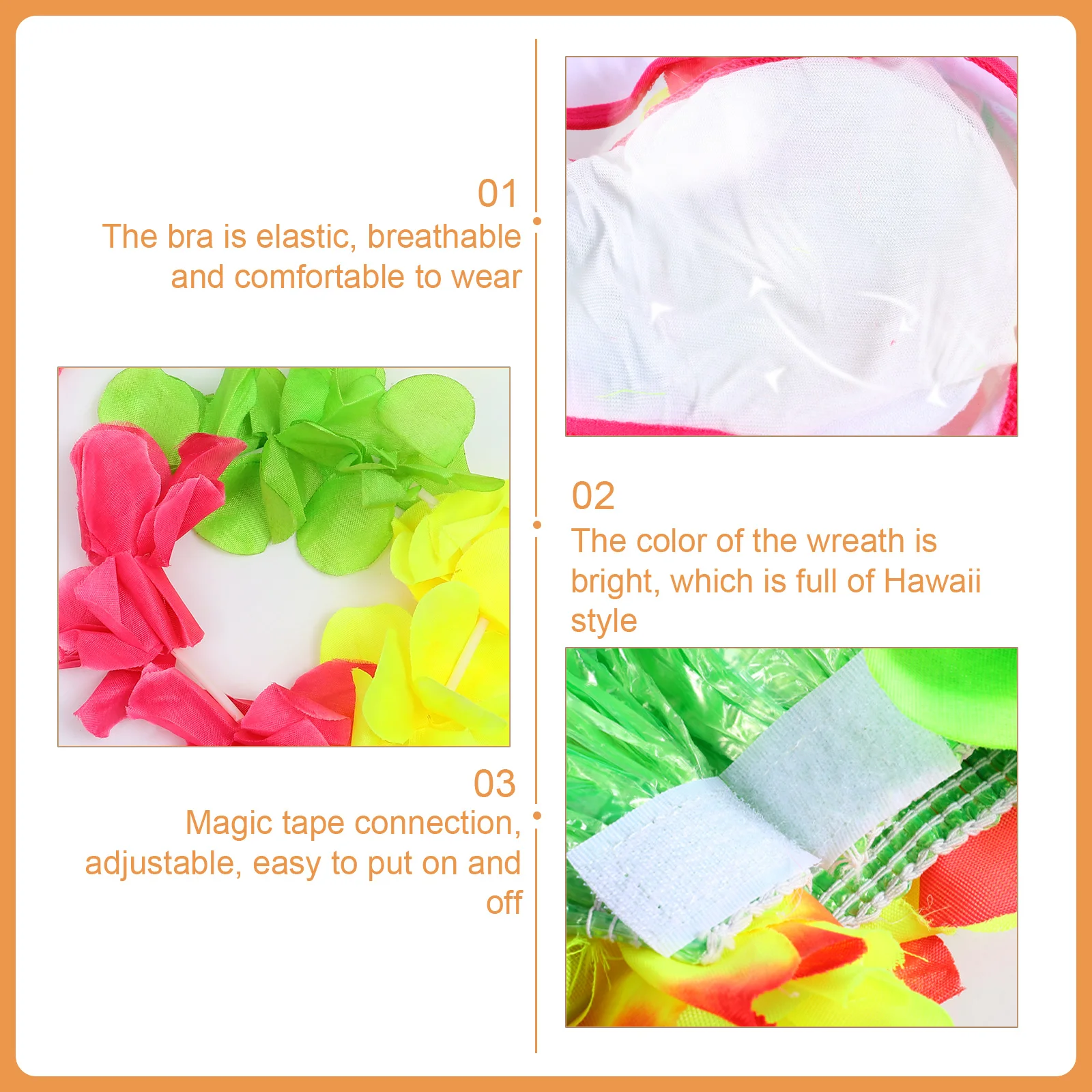 

6 pcs Kids Hawaii Dance Costume Set 40CM Thick Green Children's Party Outfit Bra Headband Bracelet Cosplay Accessories