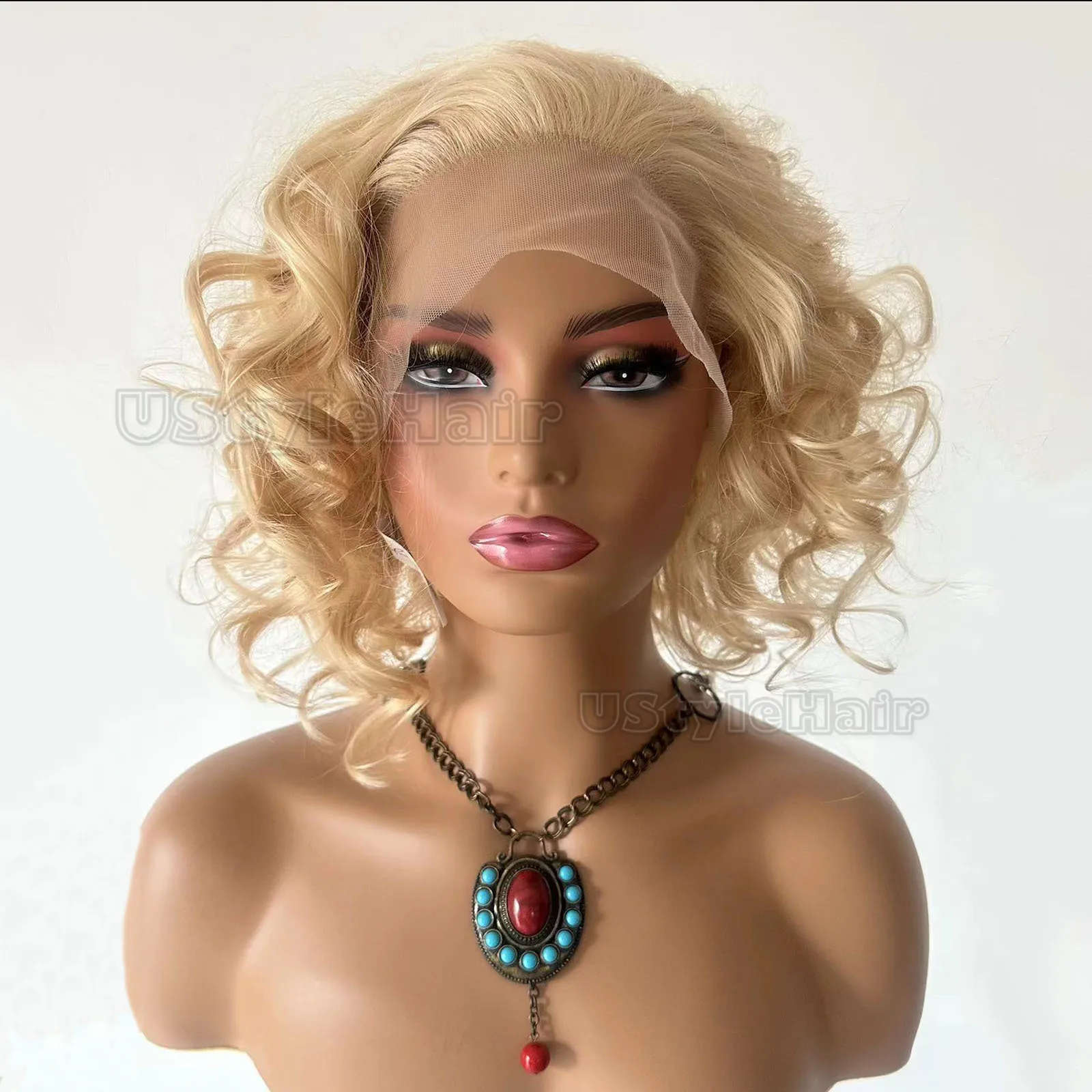 

Блондинка Короткая Волна Парик 13x4 Боб Парики Фронта Шнурка для Женщин Бесклеевые Вьющиеся Боб Синтетические Волосы Натуральные Волосы Ежедневно Косплей Вечеринка