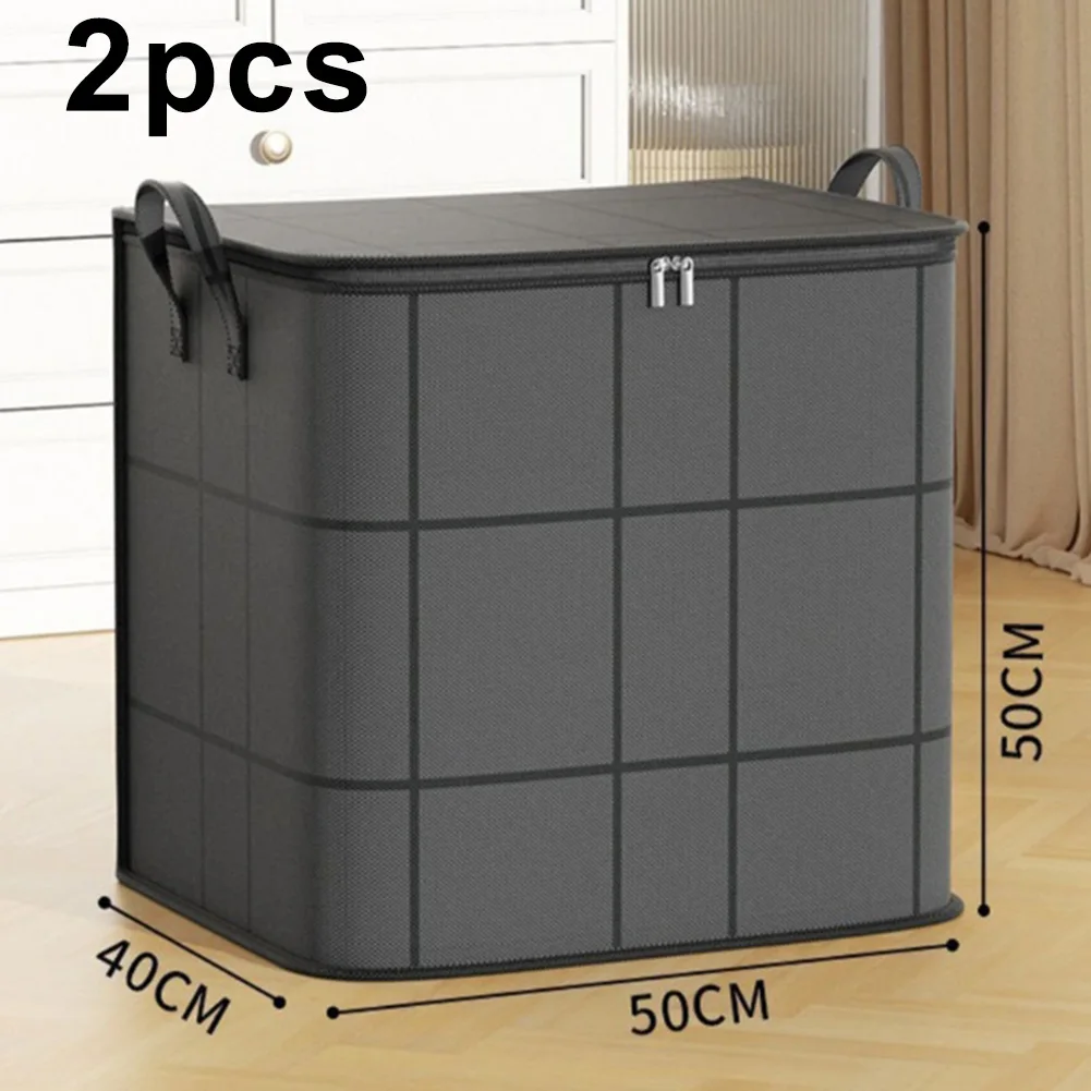 Storage Bag 2 Pack with Secure Zipper Closure and Robust Handle Moisture Proof for Clothes Linens Moving Travel Non Woven Fabric