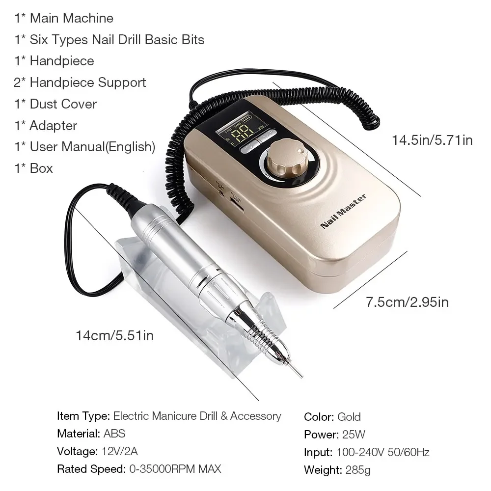 Perceuse à ongles portable 35000 tr/min, ensemble de manucure, lime à ongles, stylo de polissage, ponçage, rectifieuse, modèle d'art carimplanté, bijoux