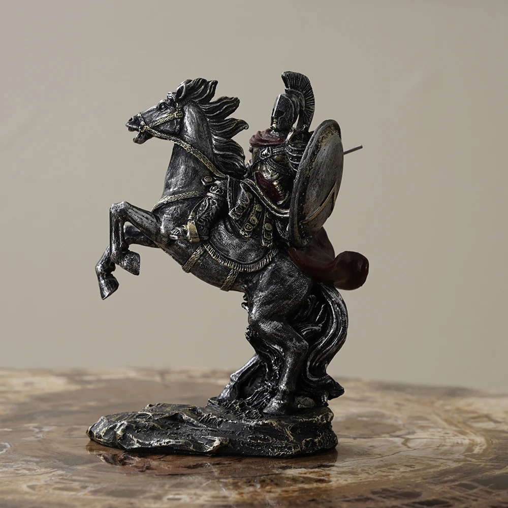Retro Knight Figurine Statue Home Decor Resin Medieval Soldier Sculpture Vintage Ornaments Roman Shield Miniature