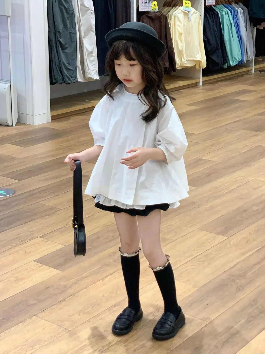 Girls Summer Clothing Sets 2026 New Arrival White Short Sleeve Peplum Top and Black Bubble Shorts 2 Piece Kids Fashion Outfit