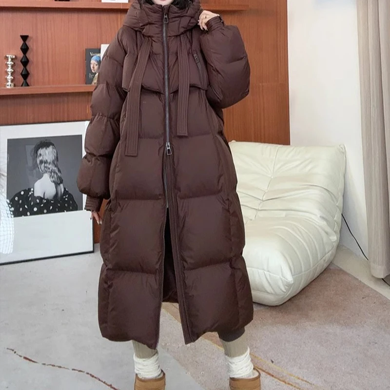 ITOOLIN Women Casual Thicken Warm Hooded Down Coat Long Sleeve Zipper Pocket Long Coat Lady Office Parkas Fall Winter Down Coat