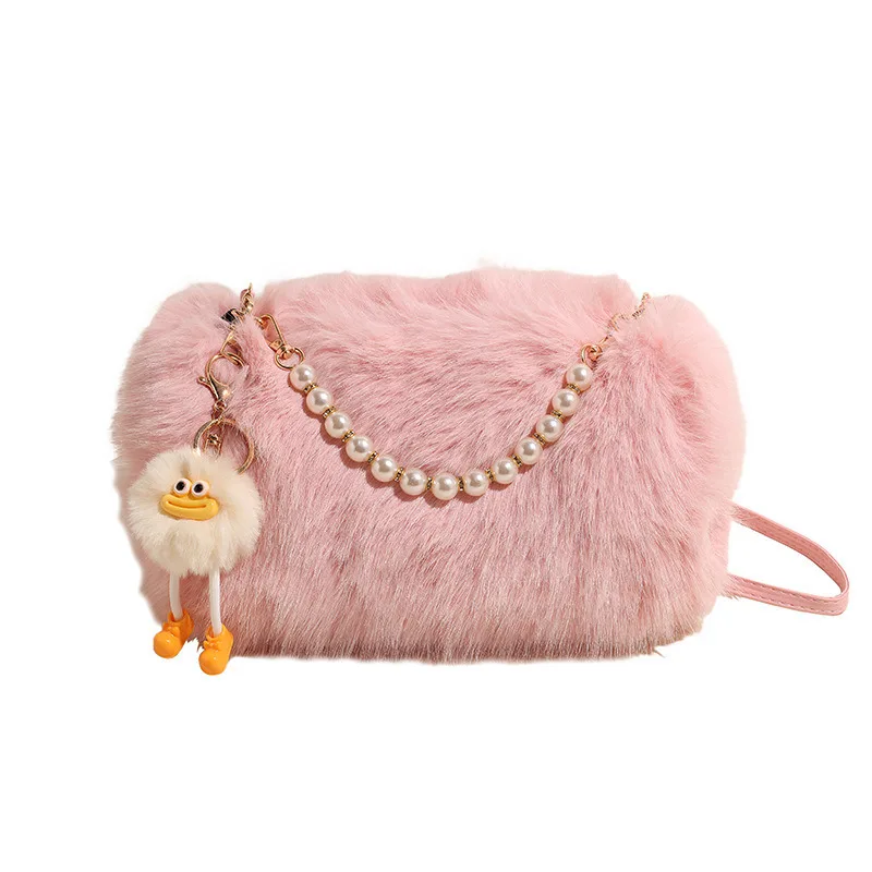 

Autumn/winter New Trendy Plush Imitation Pearl Chain Handheld Women's Bag Commuter Fashionable Single Shoulder Crossbody Bag