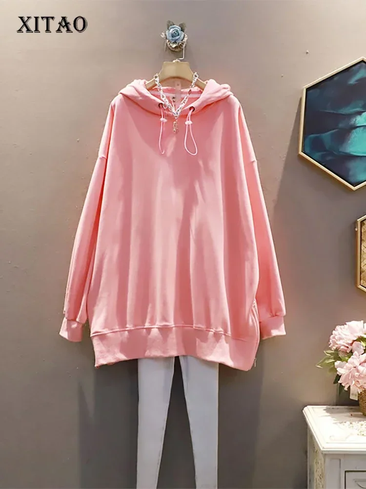 XITAO-Sweat-shirt long à capuche pour femme, pull décontracté, haut à col, polyvalent, document solide, mode adt, nouveau, printemps, 2025, WMD2700