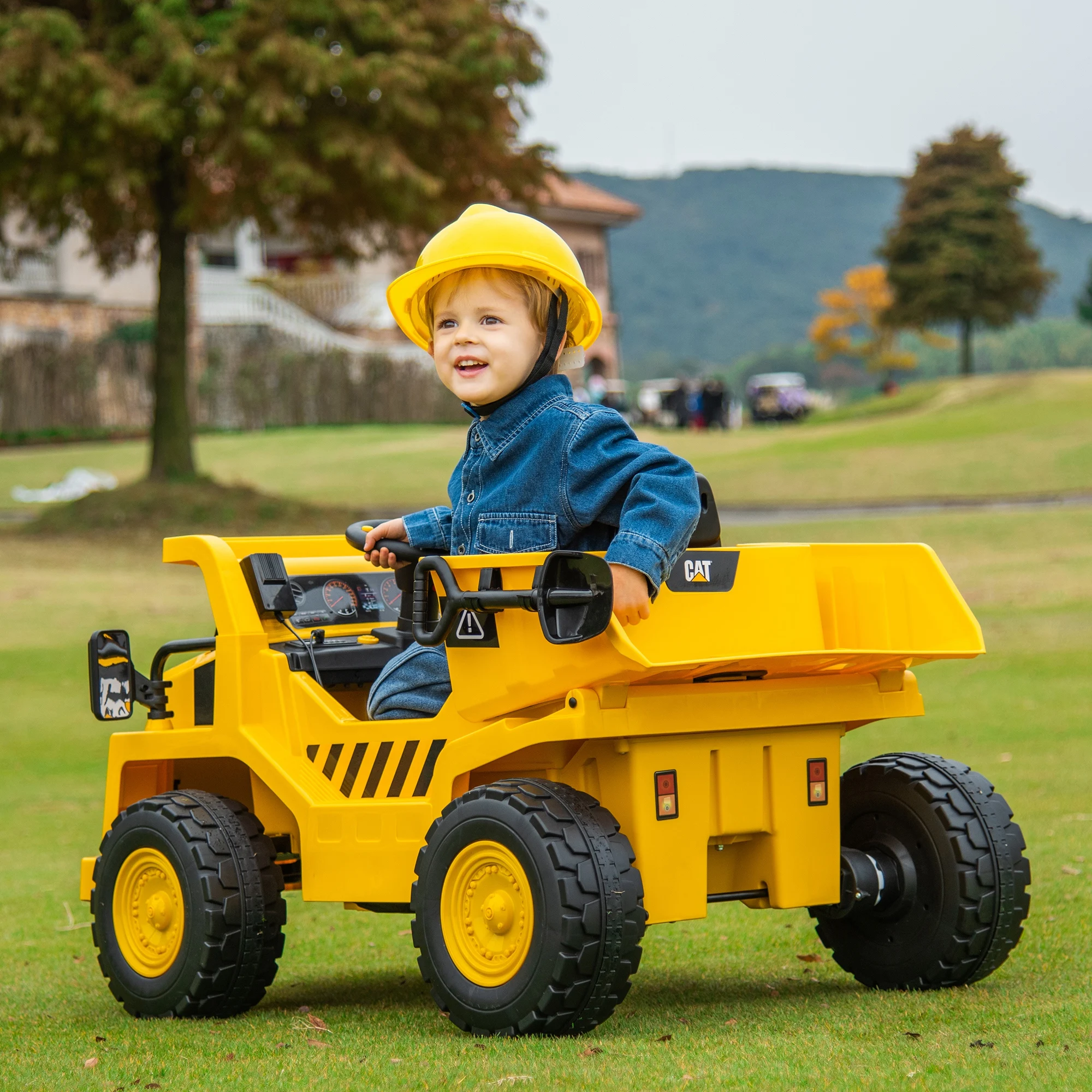 Caterpillar Licensed 12V Electric Ride-On Excavator with Remote, Yellow