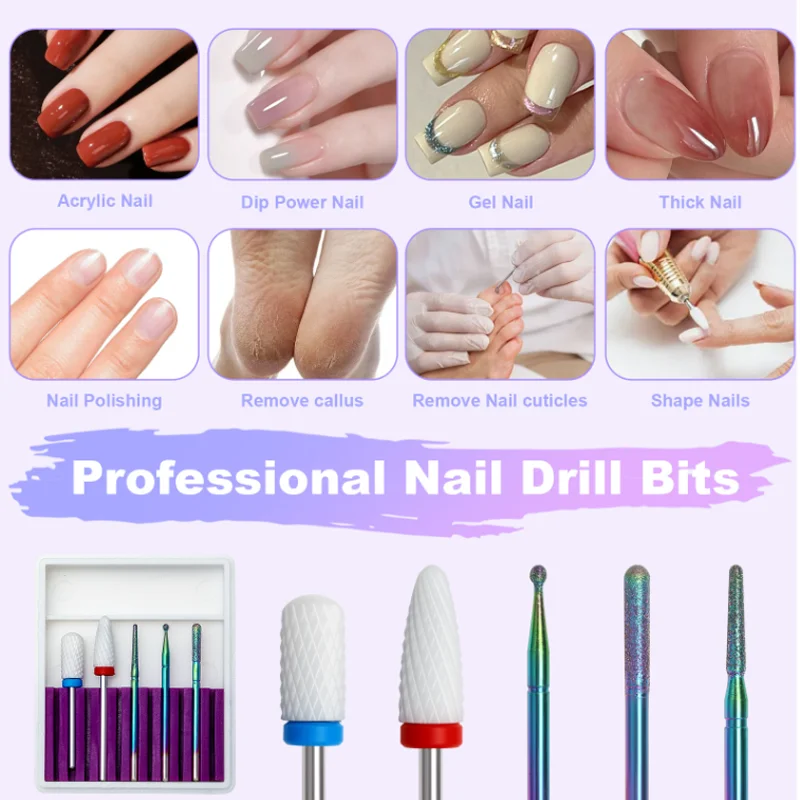 Brocas profesionales para uñas, 5 uds., juegos de cabezales de esmalte de uñas, salón de manicura, herramientas para quitar la piel muerta, cabezal de pulido de acero de tungsteno