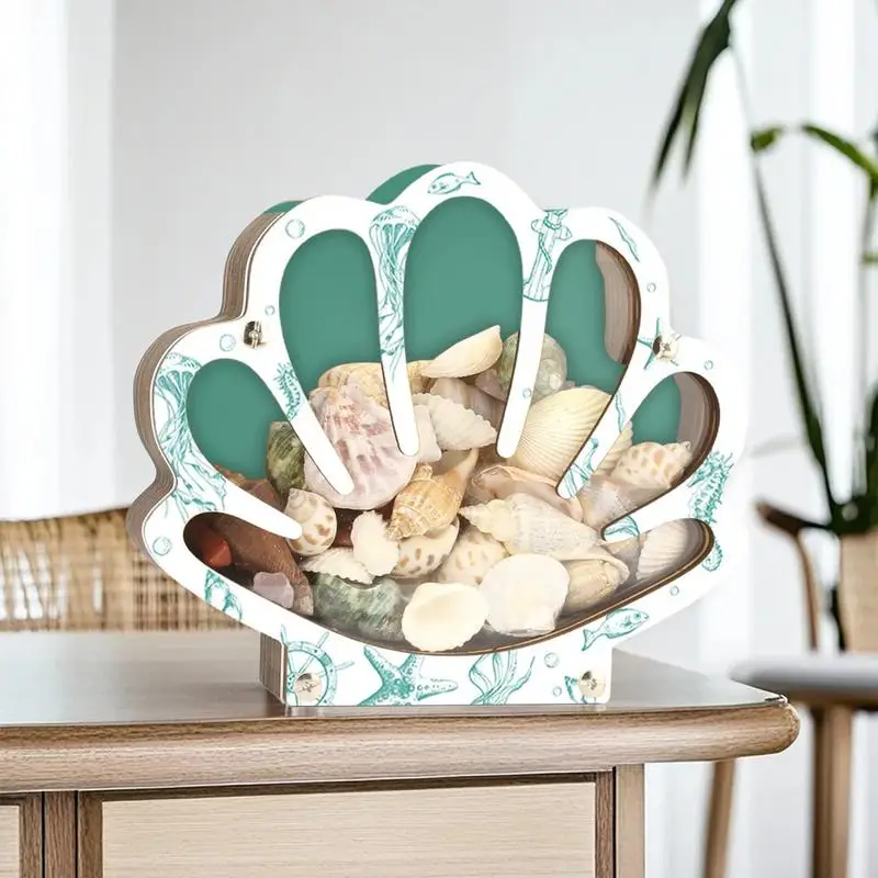 

Контейнер в виде ракушек для дисплея, держатель в виде ракушек, декоративный деревянный прозрачный портативный держатель для выставки товаров детского пляжа