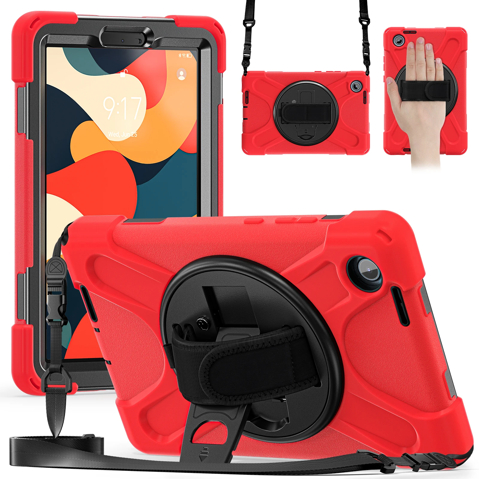 

Rugged Kickstand Case For Lenovo Tab One (K9) 2025 8.7 inch Model TB305FU 360 Rotating Heavy Duty Cover With Shoulder Strap Capa