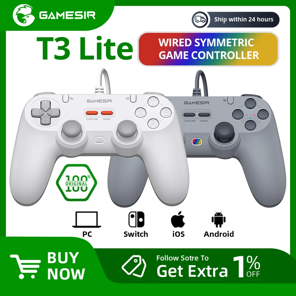 GameSir Tegenaria Lite T3 Lite Control con Cable con Joysticks Hall Effect y Frecuencia de 1000Hz Diseño Retro para PC Switch iOS