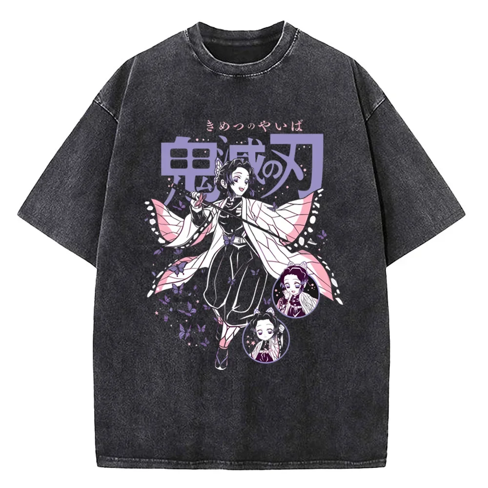 2026 Japanese Anime Demon Slayer Printed T-shirt Men's and Women's Washed T-shirt High Quality Vintage Cotton T-shirt Y2K Tops