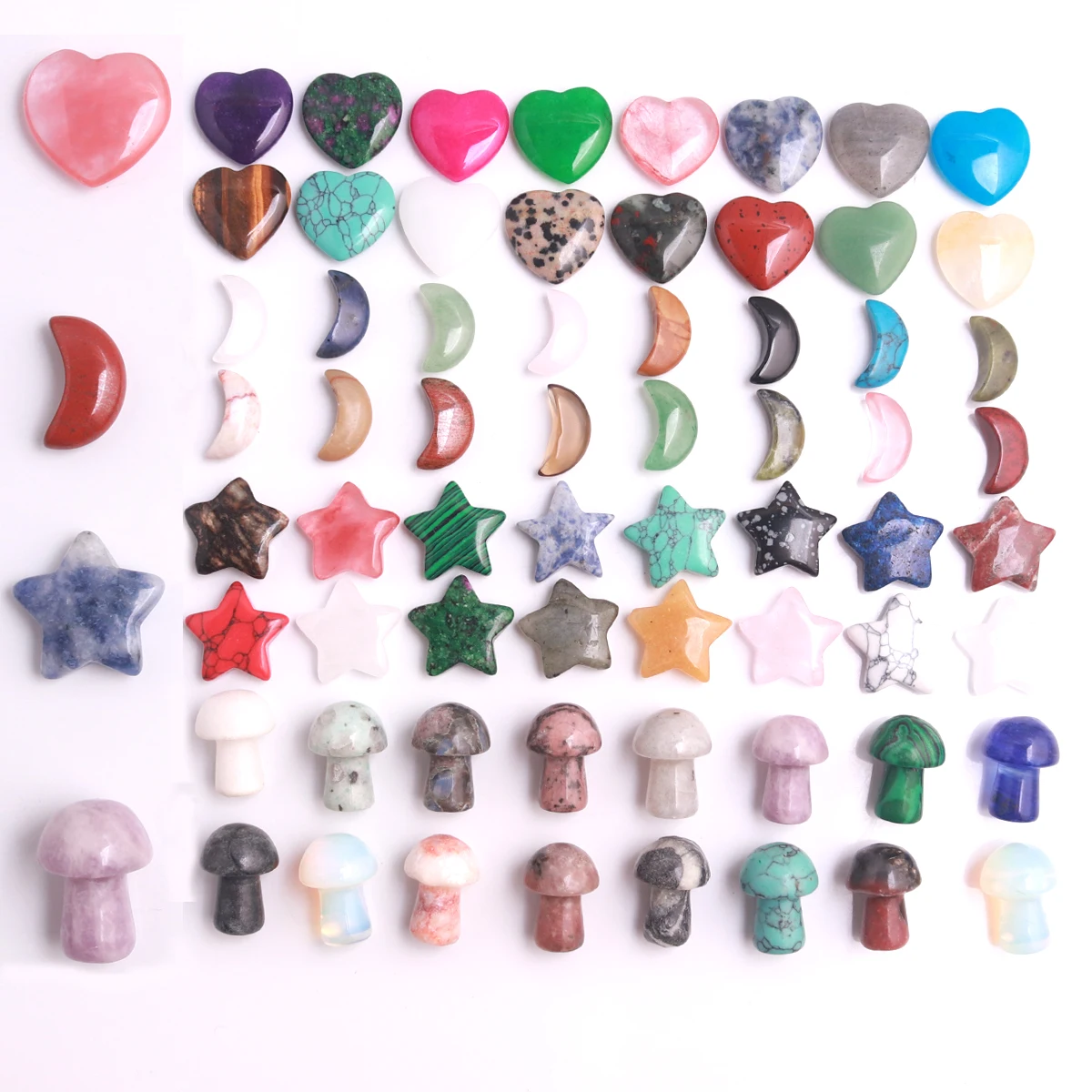 

100pcs/lot Mini Stars, Mushrooms, Moon, Heart-shaped Natural Stone Crystal Quartz For DIY Rings Earrings Bracelet Jewelry Making