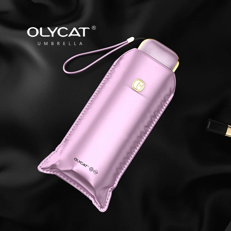 OLYCAT Golden Flat Mini Umbrella UV Protection Portable Pocket Five Folding Sun Umbrella Women Titanium Gold Coating UPF50+