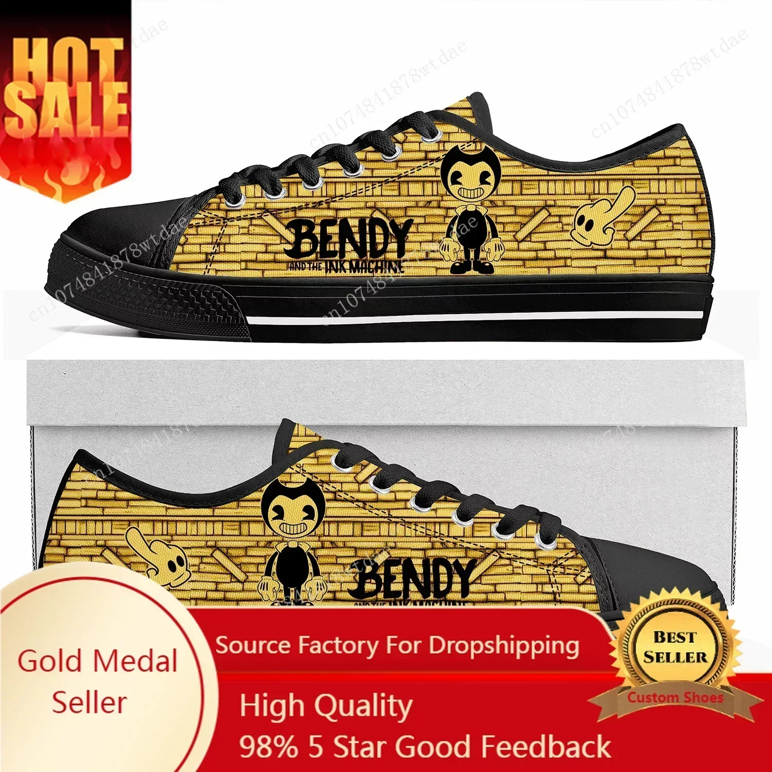 Anime Game I-Ink M-Machines Low Top Sneakers Womens Mens Teenager B-Bendy High Quality Canvas Sneaker Casual Customize Shoes