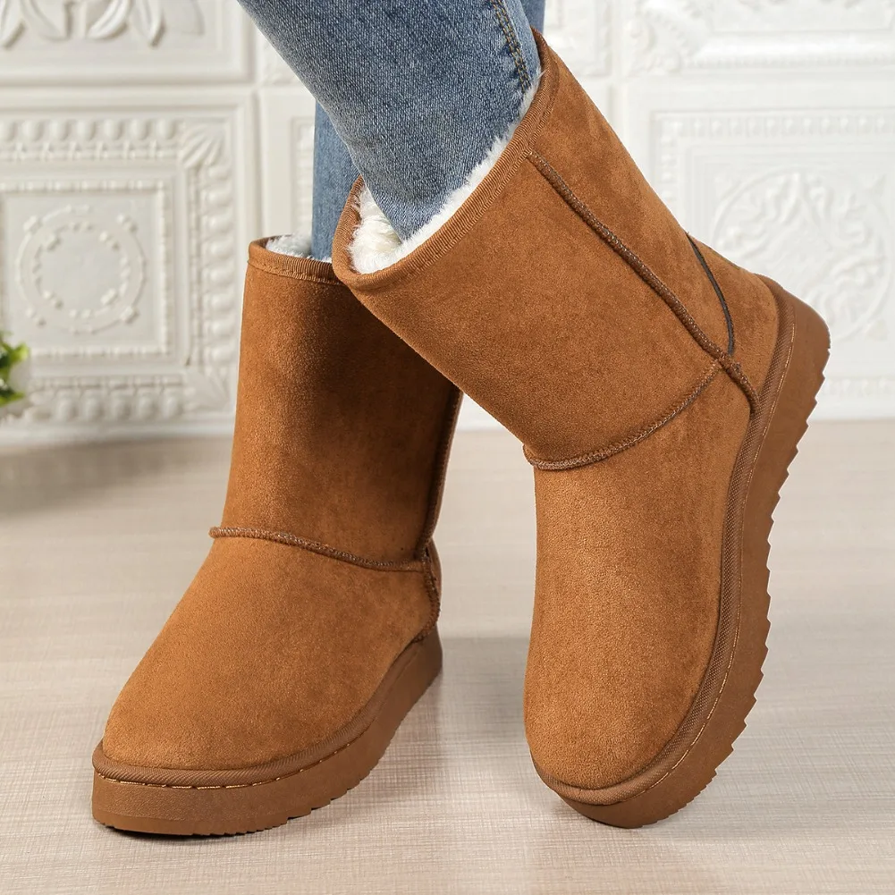Wasserdichte, warme Plateau-Schneestiefel für Damen, große Größen, Winter-Slip-On-Stiefel, flache, lässige Damenstiefel, 2026 neue Mode – Detail 6