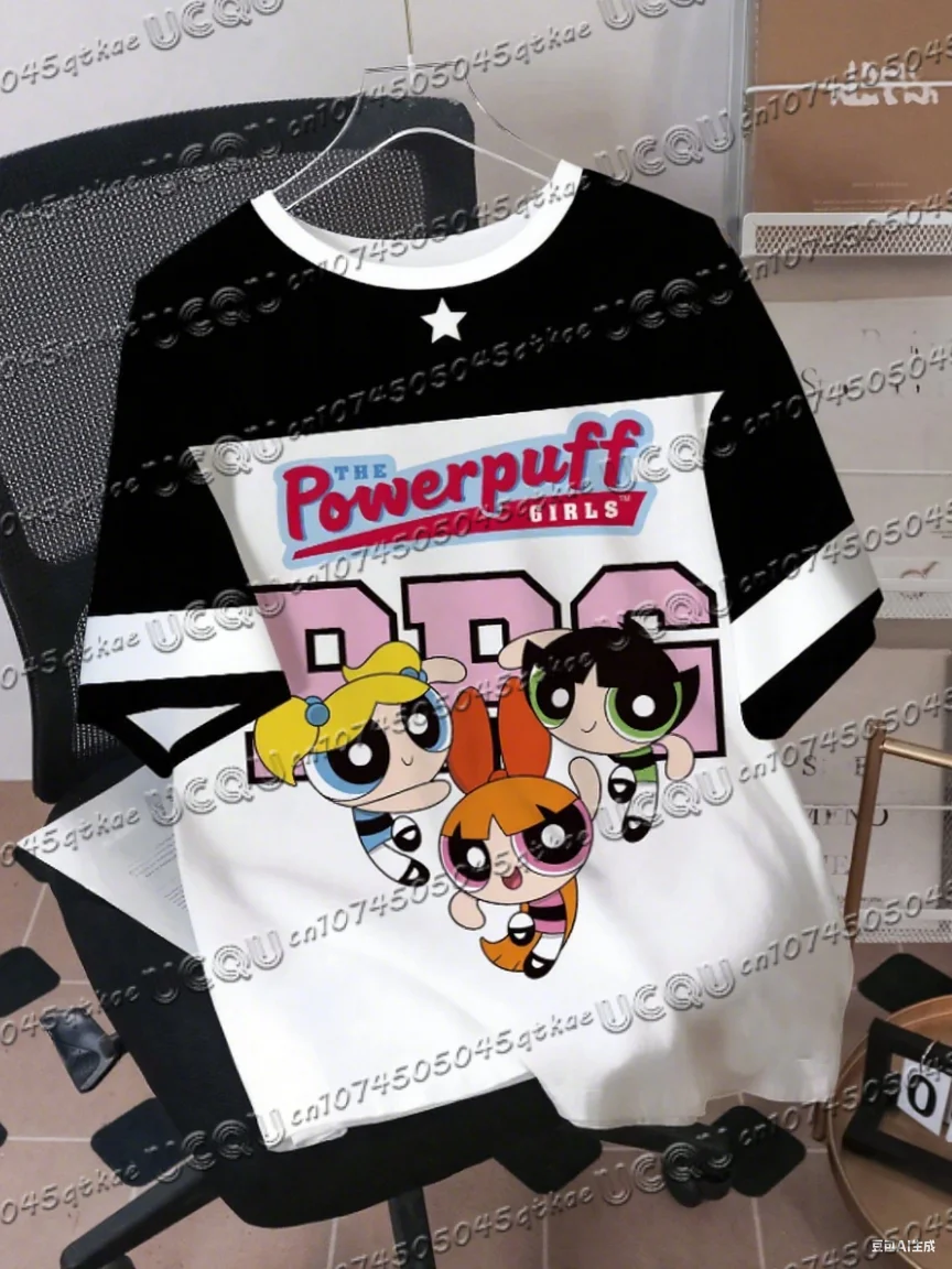 المرأة The Powerpuff الفتيات الرجال قصيرة الأكمام ثلاثية الأبعاد تي شيرت مطبوع الجولة الرقبة الصيف حجم كبير عادية تي شيرت رجالي بلايز #1