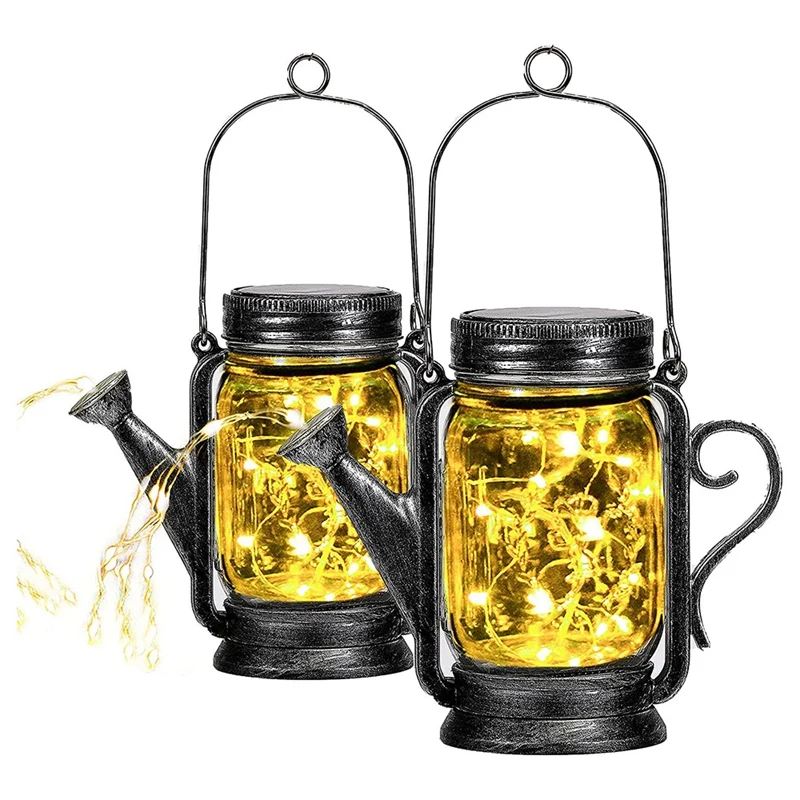 

2 Pcs Outdoor Hanging Solar Lantern Jar Solar Light,With 50 LED String Lights,For Courtyard Walkway Garden Decor Retail