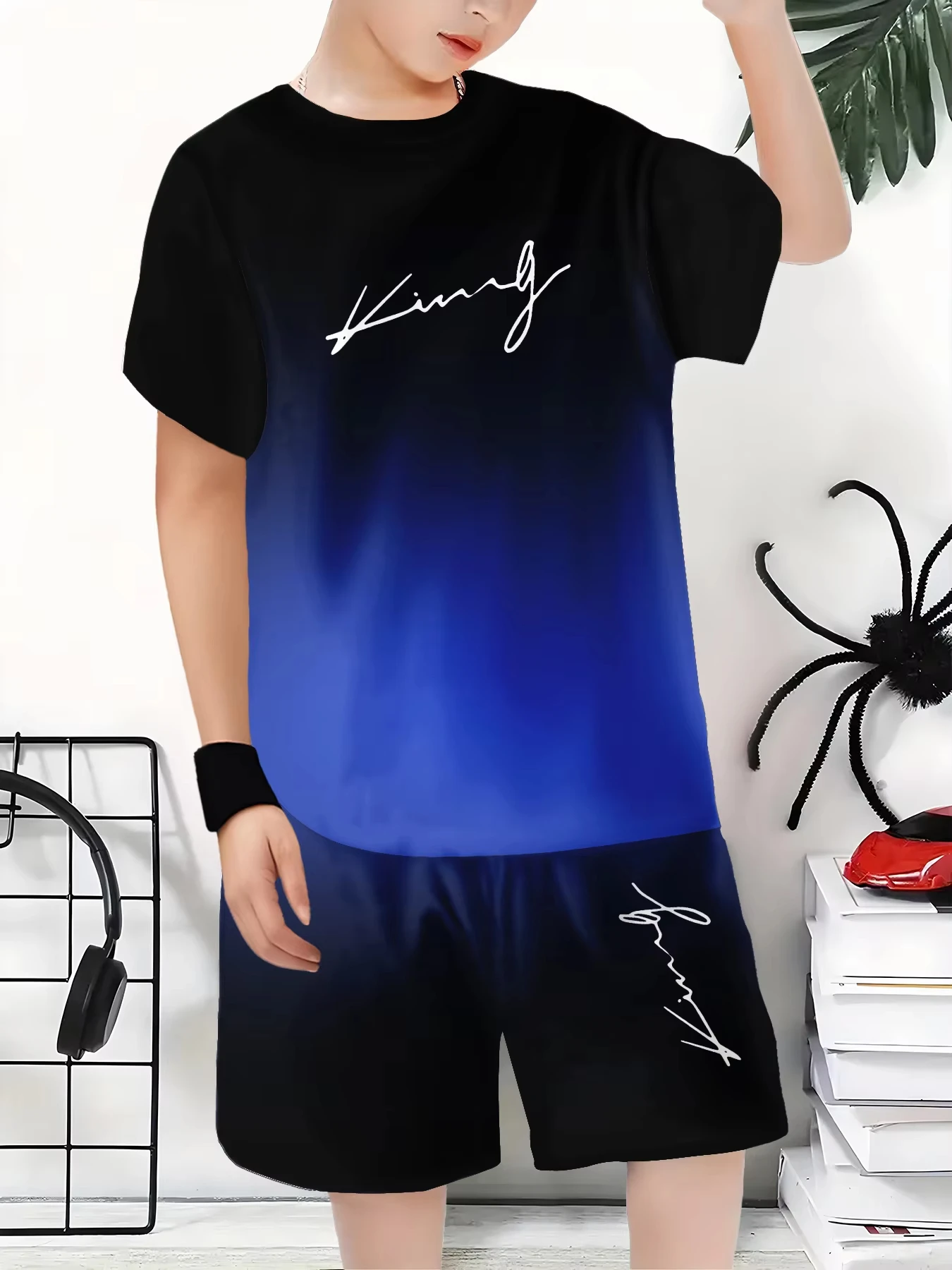 

Kids Clothes King Letter Theme Gradient Printed Set for Boys 2-10Y Summer Outdoor Children's Casual Fashion Streetwear Outfit