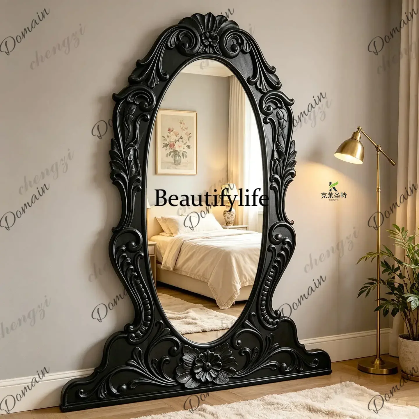 ISL French retro carved large size full-body mirror American floor-to-ceiling mirror European bedroom
