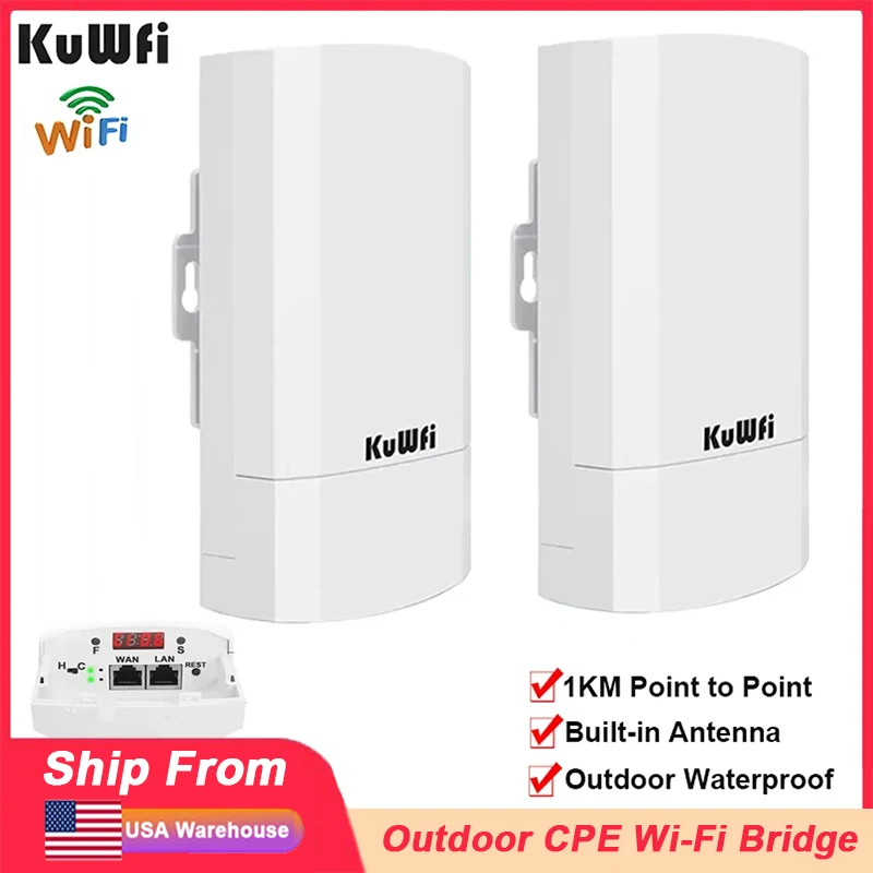 KuWfi 300Mbps 2.4Ghz Outdoor WiFi Bridge Wireless Router AP Repeater Mode Point to Point Wifi Signal Amplifier Support 24V POE