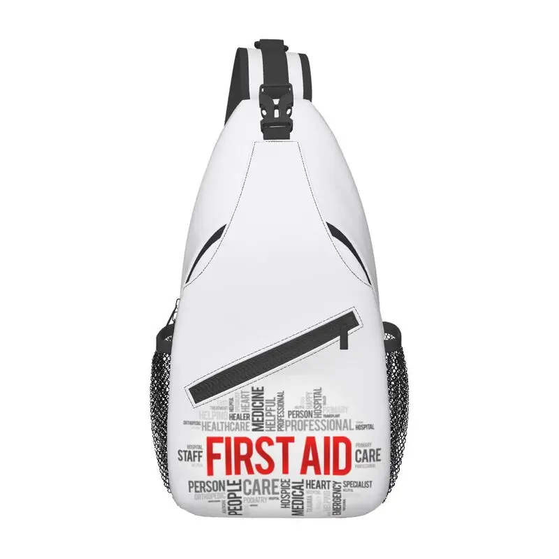 

First Aid Word Cloud Collage Sling Chest Bag Doctor Nurse Medical Shoulder Crossbody Backpack for Men Traveling Daypack