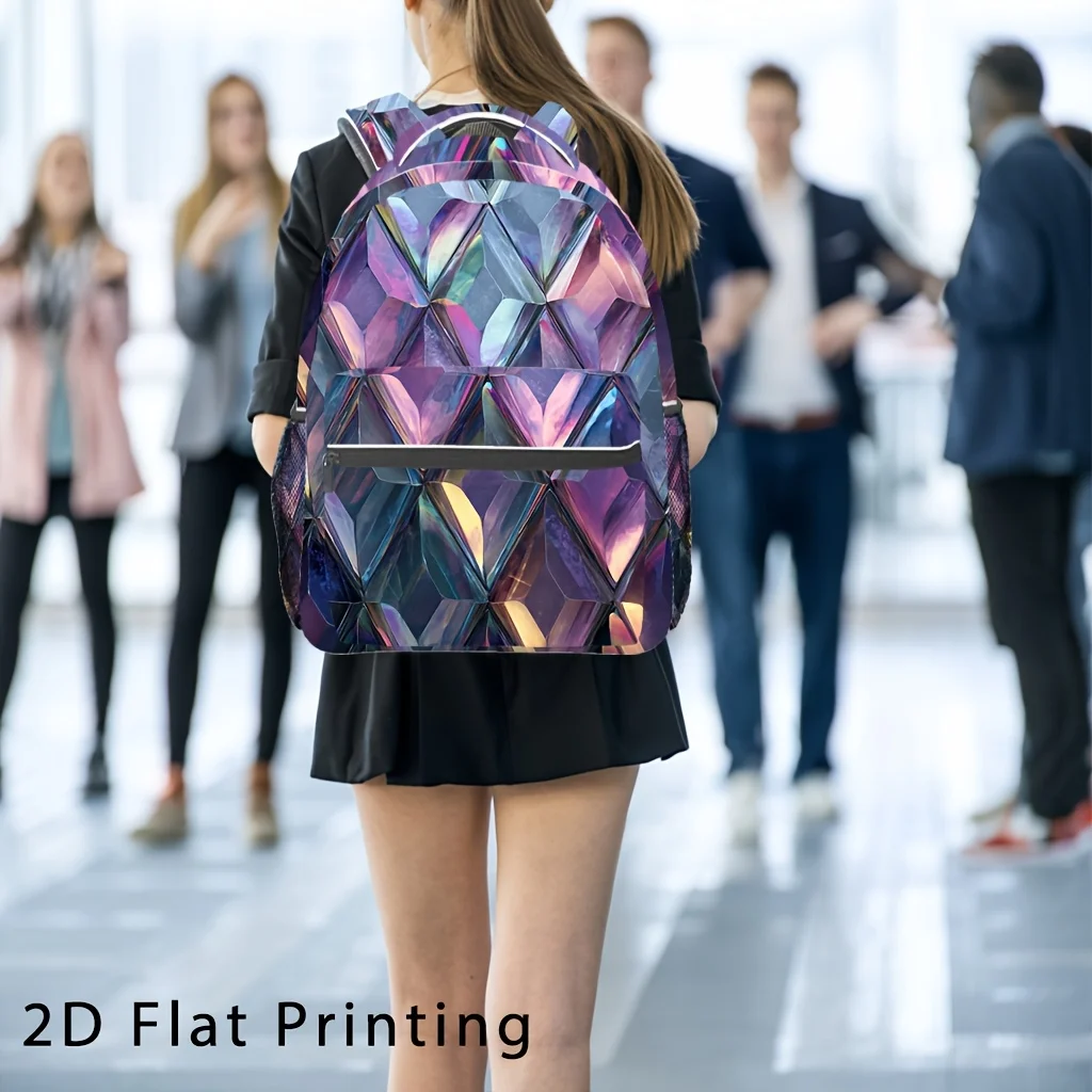 Iridescent Diamond Pattern Backpack Foldable Adjustable Straps Perfect for School Gym and Work Work Backpack for Travel