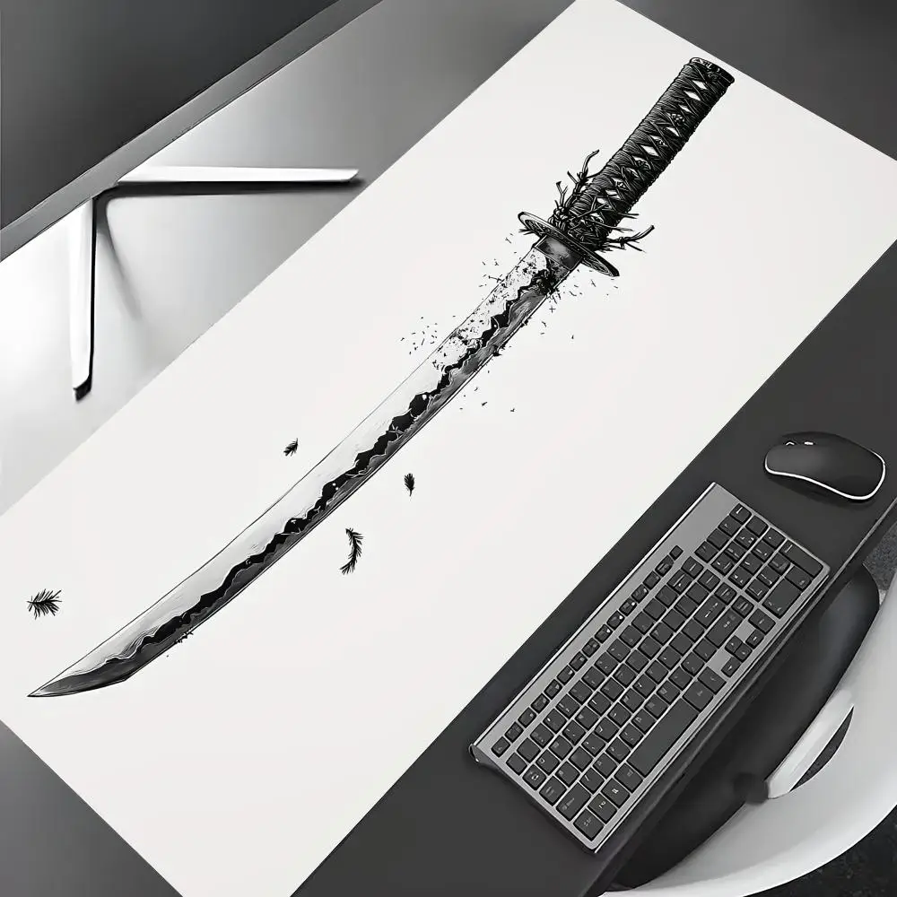 

Прочный игровой коврик для мыши в стиле самурайского меча, большой, нескользящий, износостойкий, с прошитыми краями, HD-печать, для офиса