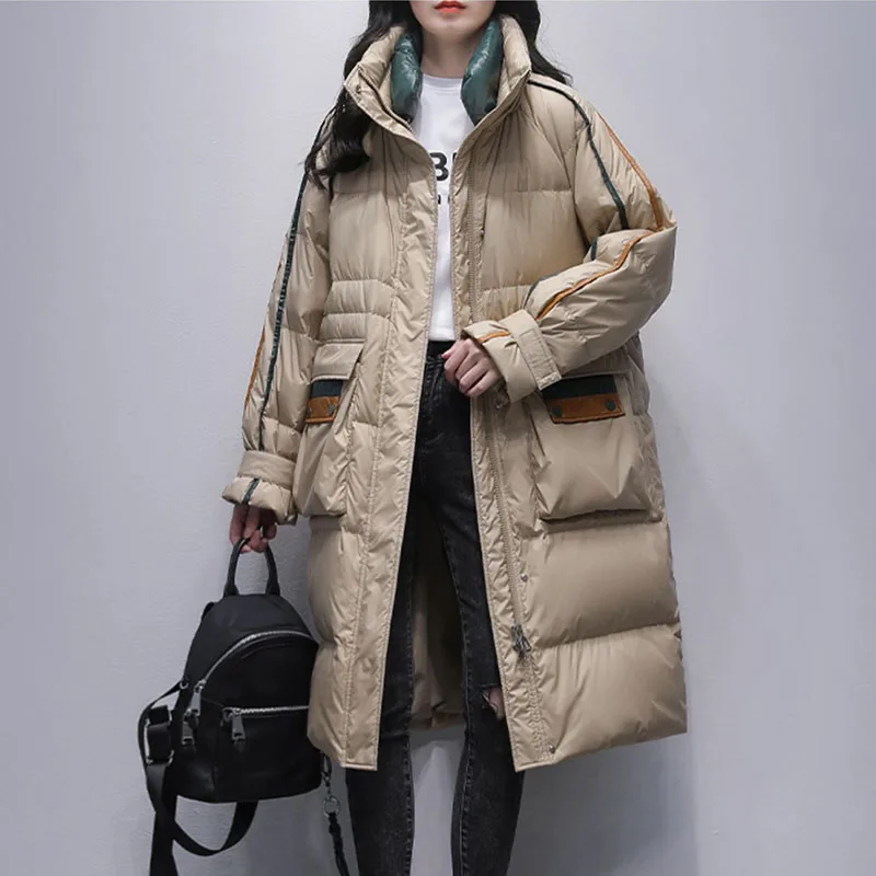 

New Women's Black Down Jacket Long Detachable Hooded Parka Overcoat Winter Coat Thick Female Warm 90% White Duck Down Outerwear