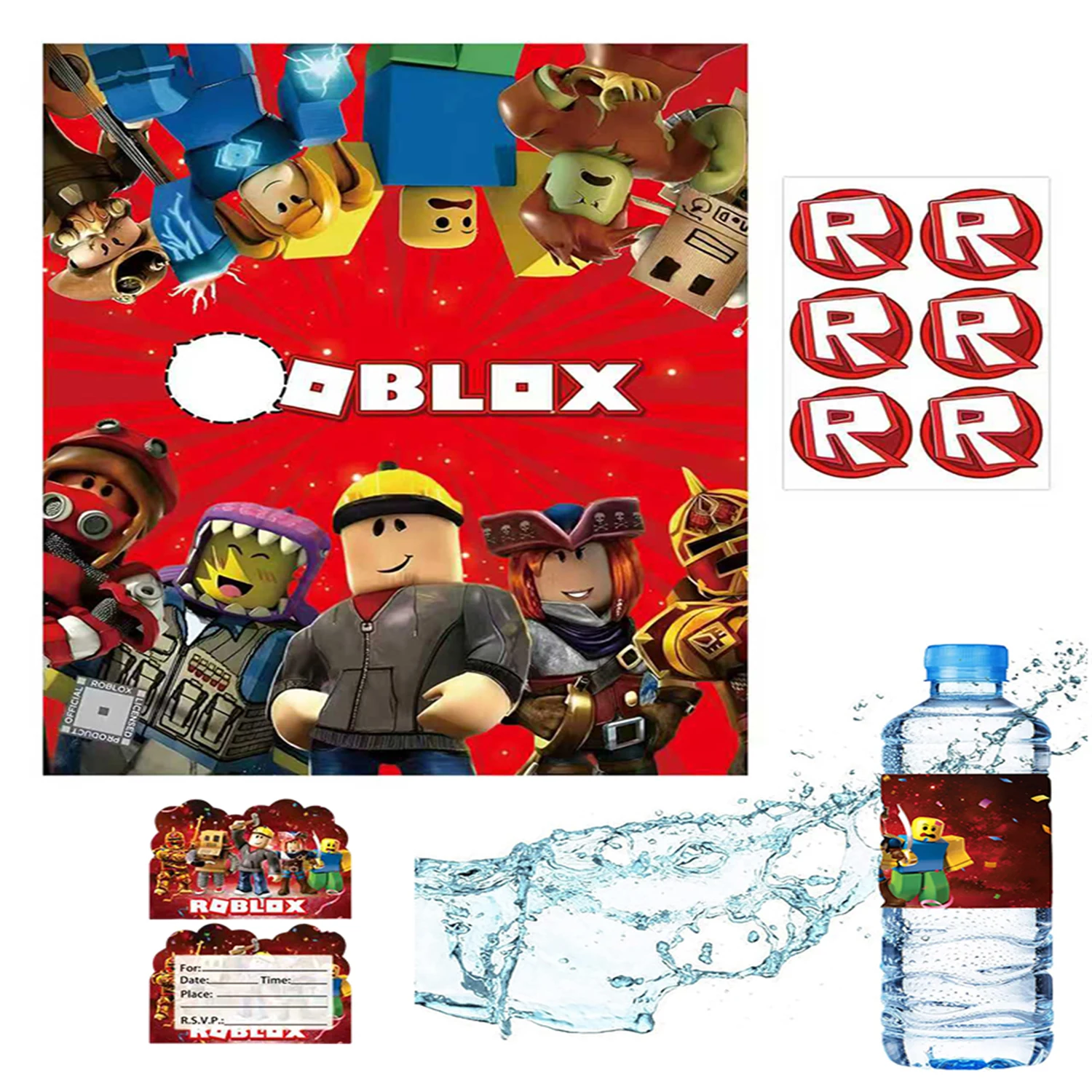 ملصق زينة لحفلات أعياد الميلاد من Roblox، ملصق زجاجة مياه، بطاقة تهنئة للأولاد أو الفتيات، مستلزمات استحمام الطفل #1