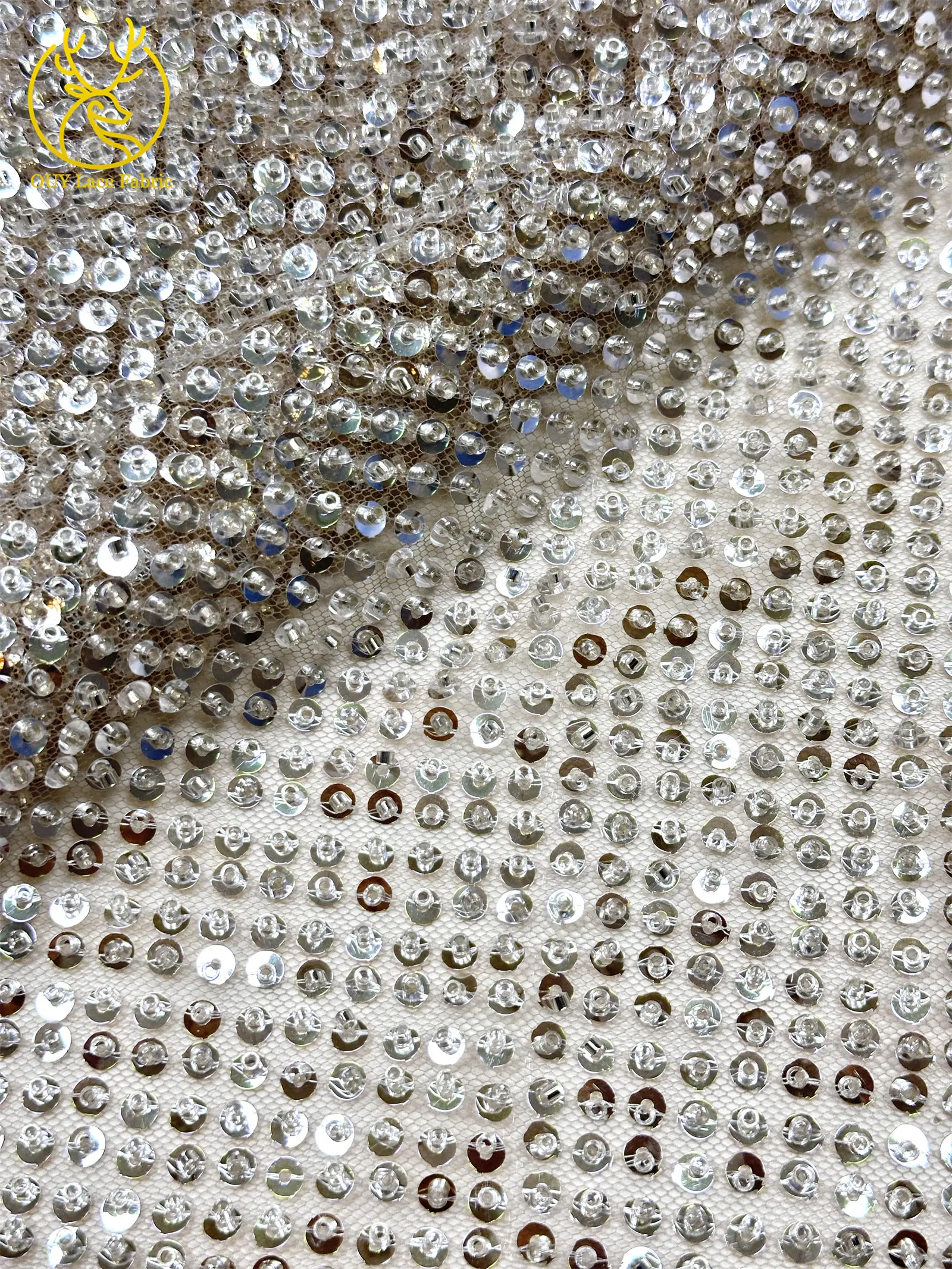 Eleganter französischer Mesh-Tüll-Spitzenstoff 2026 Nigerianischer vollständig perlenbesetzter runder Pailletten-Spitzenstoff für luxuriöse Abendkleider und Hochzeitsfeiern – Detail 14