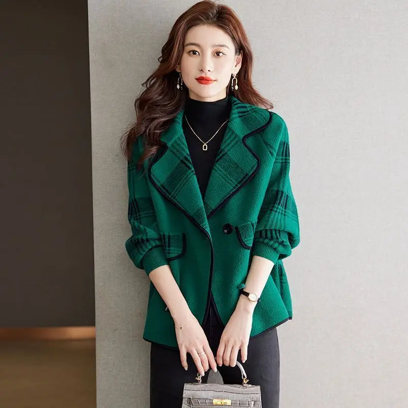 High-end Faux Tweed Jacket Women Spring Autumn Short Coat Korean Fashion Tops Long Sleeve Lace-up Office Ladies Outerwear Trend