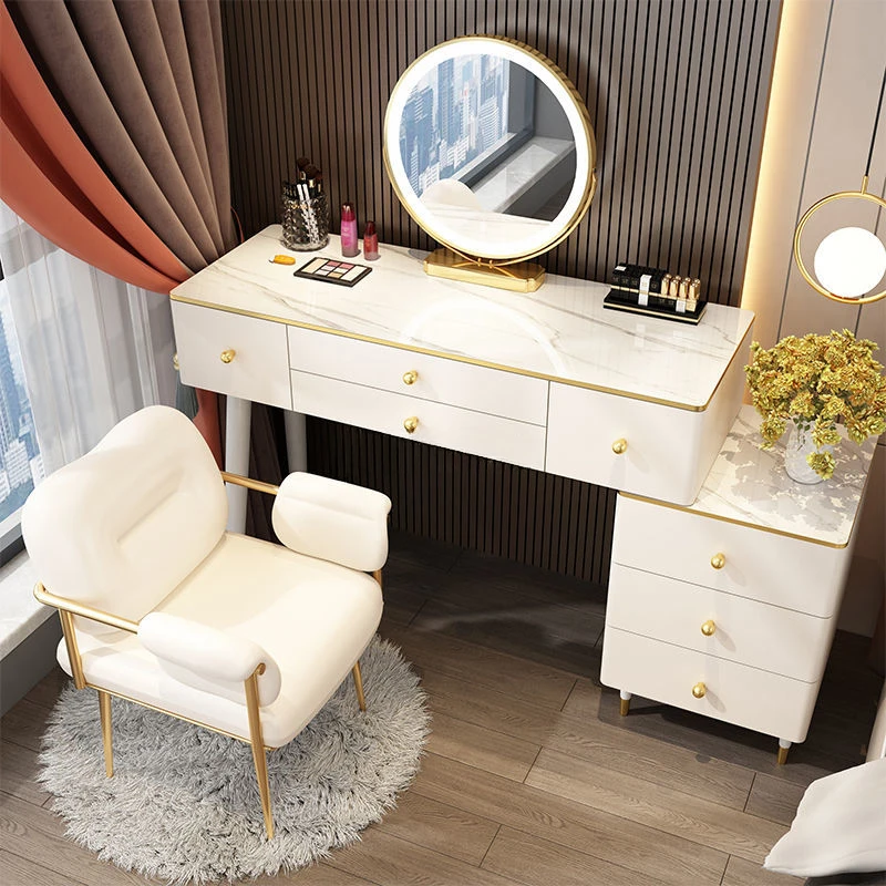 Light Luxury Dressing Table Storage Cabinet Integrated Solid Wood Bedroom Small Apartment Scalable Minimalist Wind Belt Lamp