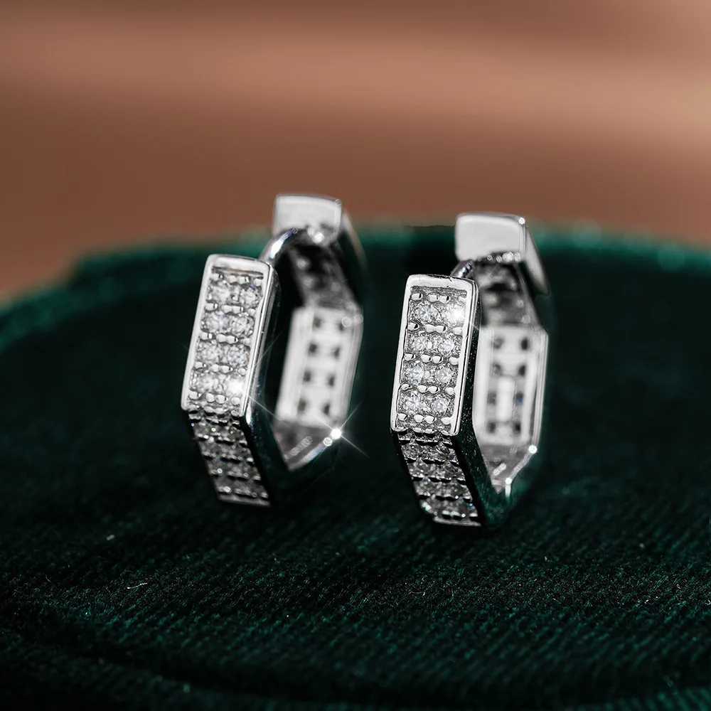 Hip Hop 18K Gold Moissanite Earrings Geometric Luxury European and American Men's and Women's Platinum PT950 Earrings