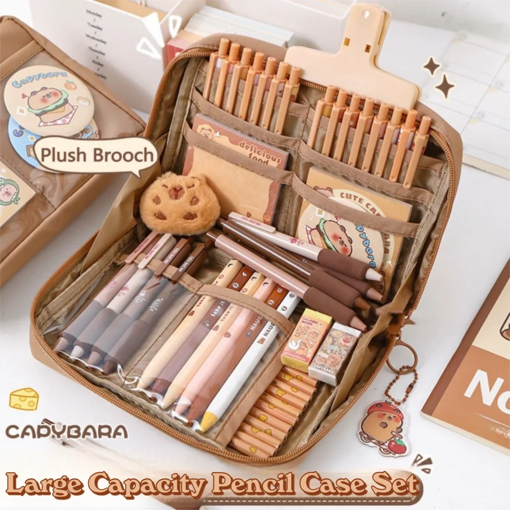 

Cartoon Capybara Stationery Set Capybara-themed Kawaii School Stationery Set Stuffed Large Capacity Clear Pencil Cases