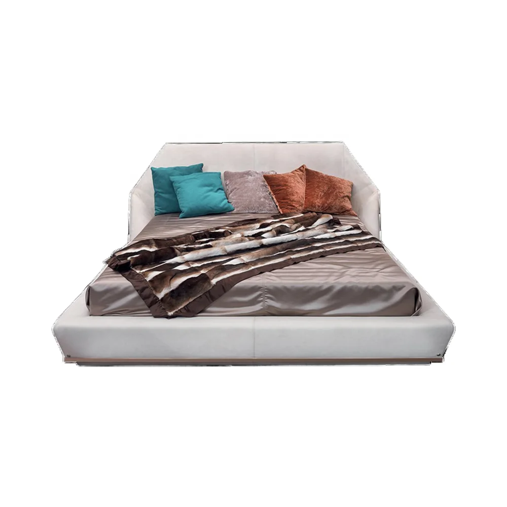 #w Light Luxury Bed Bedroom Furniture Made of Leather Double Bed king Size Italy Designs Foshan New Model Contemporary Bed