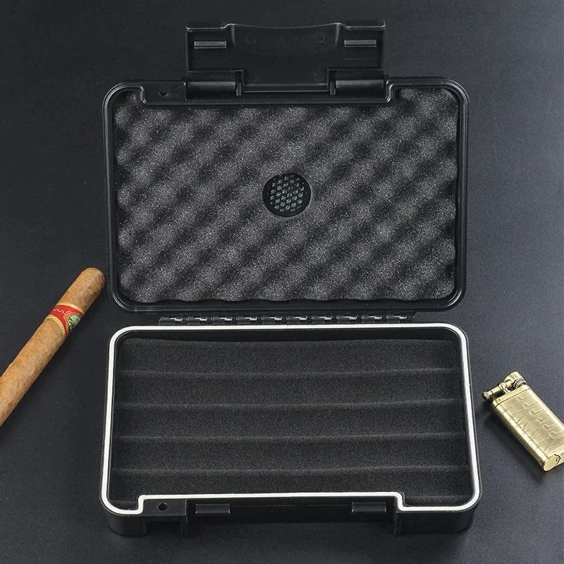 

ABS Portable Cigar For Case 5 Cigar Capacity Humidor With Hygrometer And Humidifier Men Gift Travel Storage