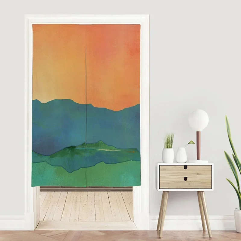 Hand Drawn Travel Landscape Door Curtain Kitchen Entrance Home Noren Japanese Hanging Doorway Partition Half-Curtains Decoration