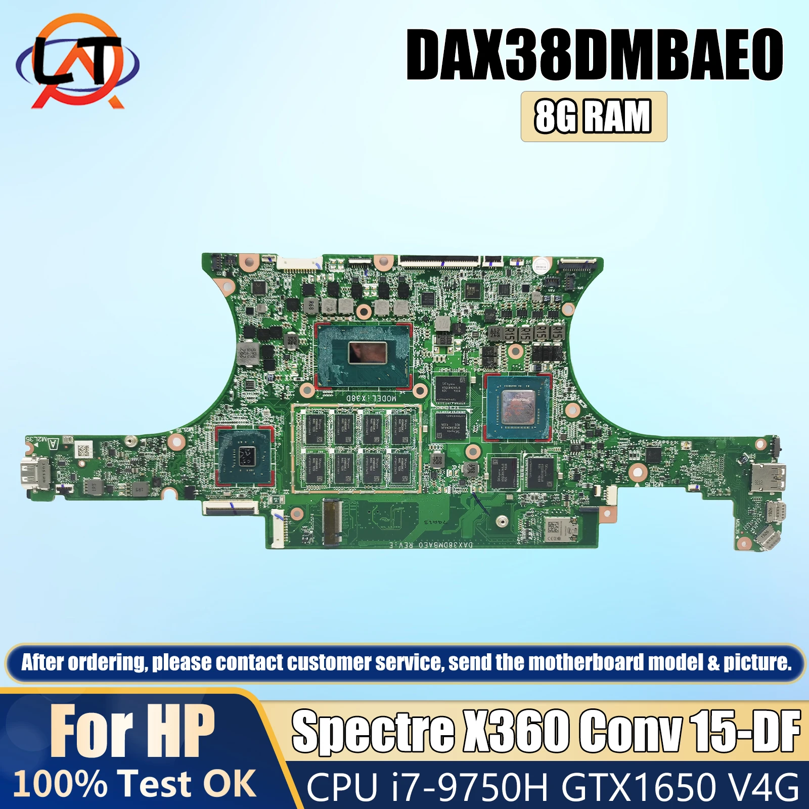 DAX38DMBAE0 For HP Spectre X360 Convertible 15-DF 15T-DF Laptop Motherboard X38D GTX1650 V4G Mainboard i7-9750H CPU 8G RAM