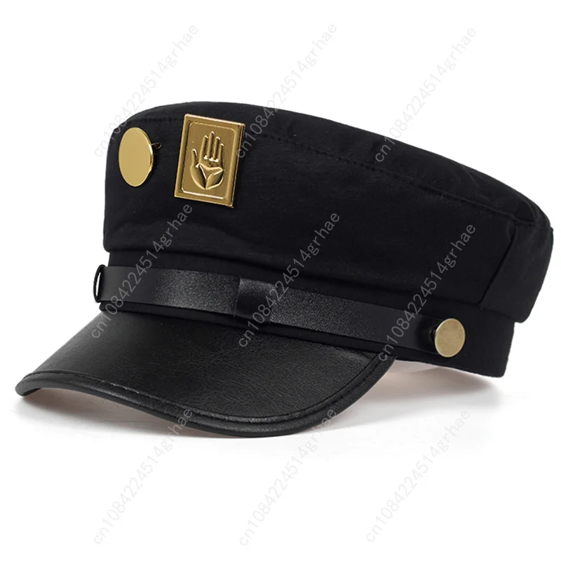 Anime bizarre aventura chapéu adulto unisex cosplay boné crachá broche pino prop borda ouro palma marinha chapéus acessórios de fantasia