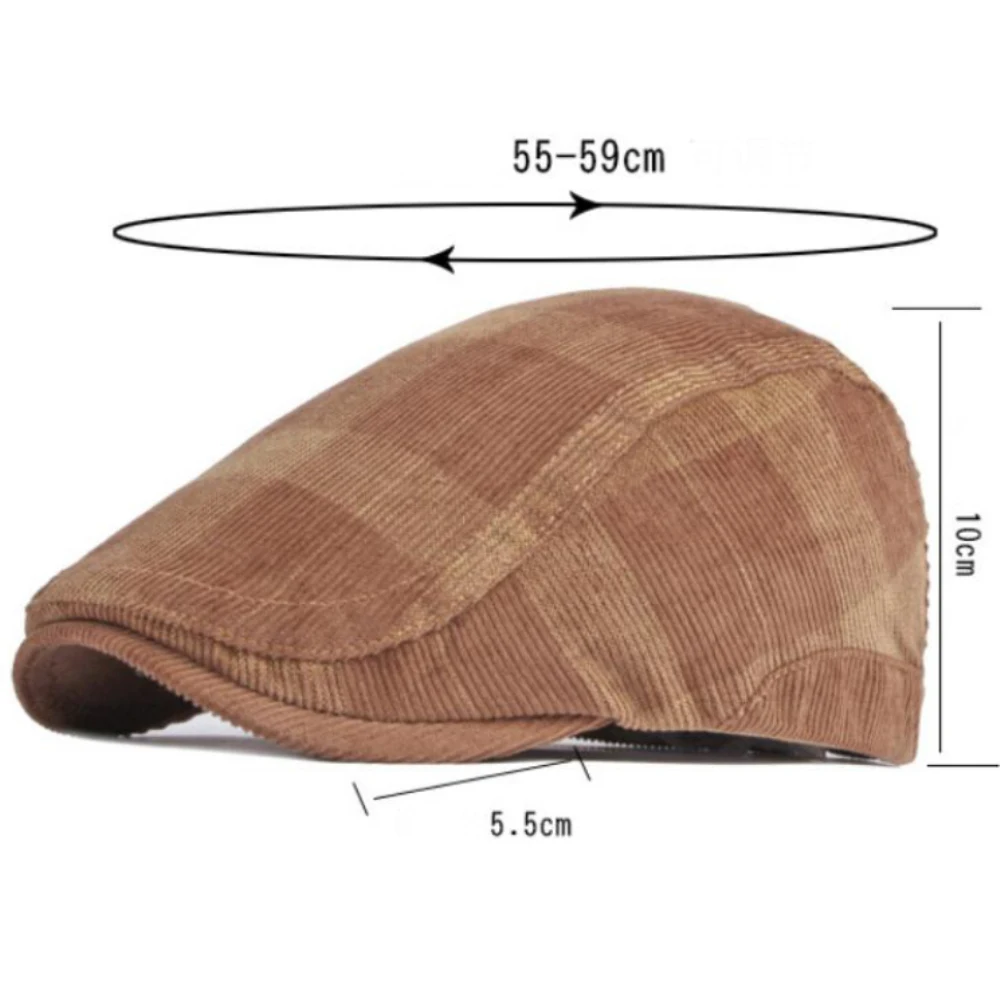 HT4610 Herren- und Damen-Baskenmütze, Vintage-Künstlermütze, karierte Baskenmütze, verstellbare Ivy-Flatcap für Männer und Frauen, Cord-Baskenmütze für Frühling und Herbst – Detail 1