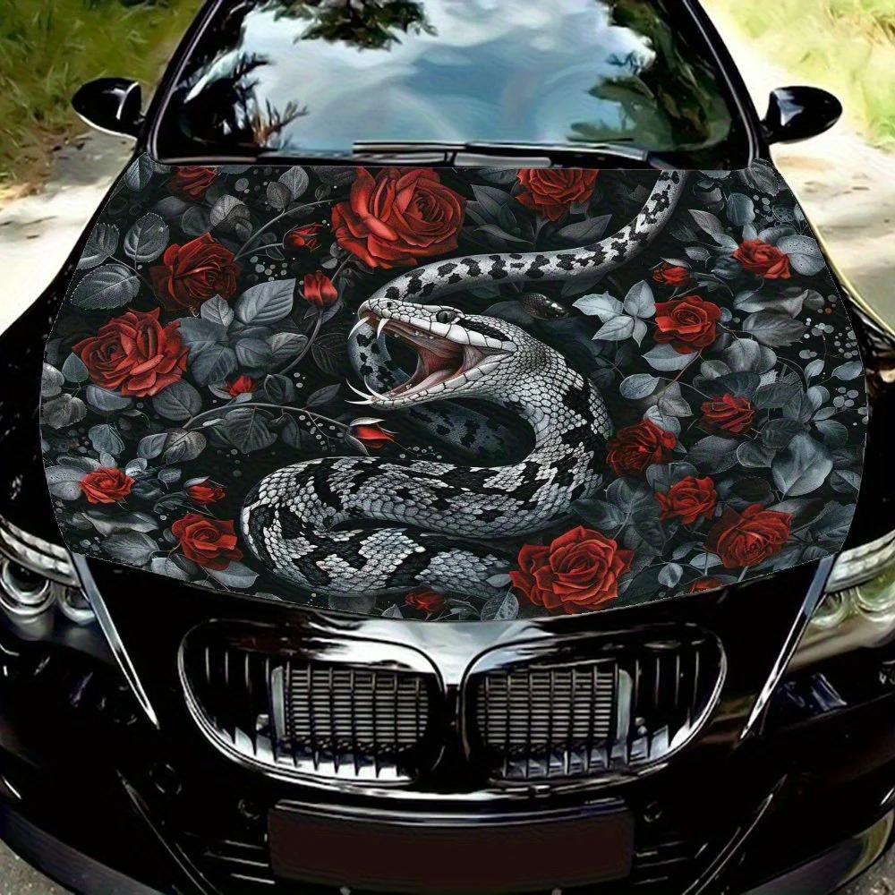 

Rose Viper Car Vinyl Wrap - Stunning Engine Hood Decal, Splash-Resistant PVC, Easy Removal,Waterproof And Scratch-resistant,Self