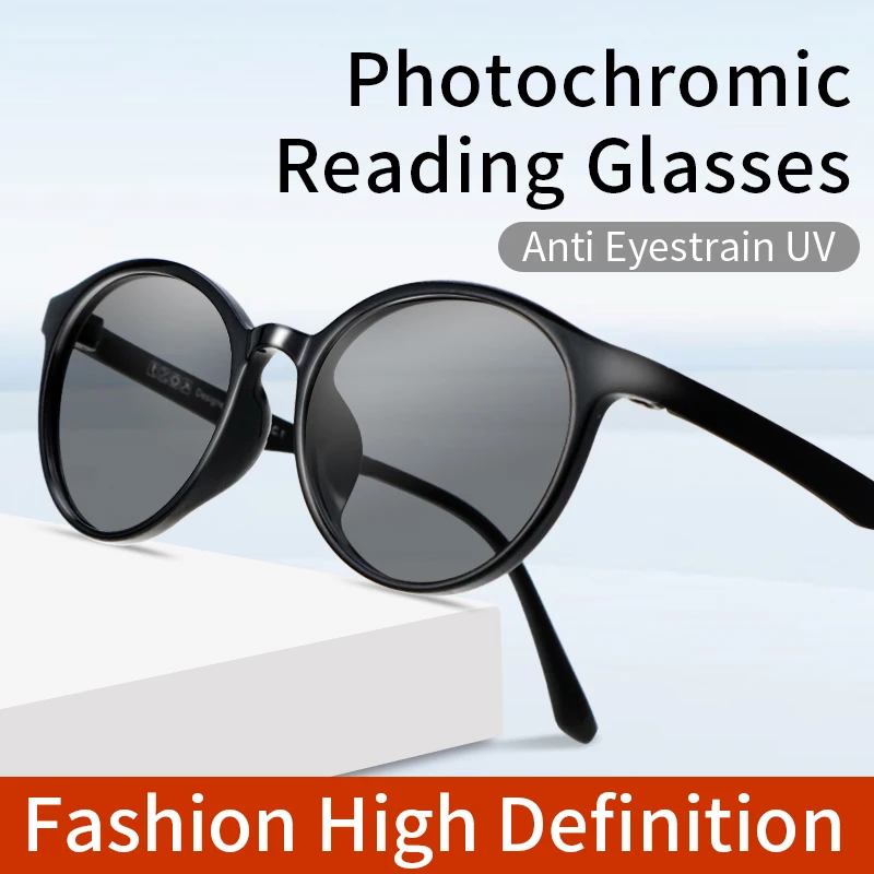 Photochromic Stylish Reading Glasses for Women, TR90 Ultralight Eyeglasses Frame,UV Protection Stay Clear Magnifying Vision