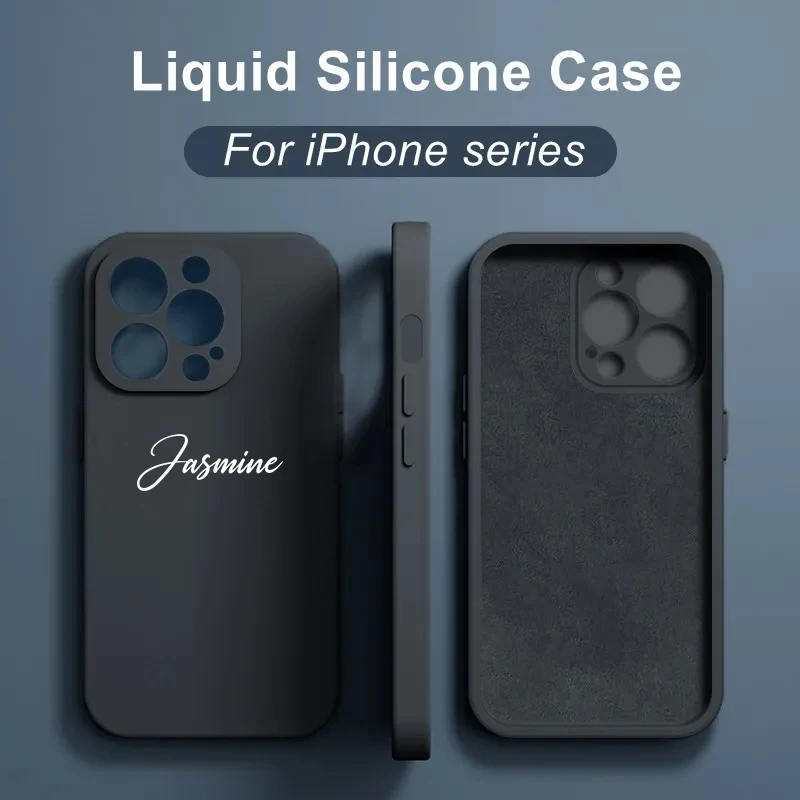 Luxury Liquid Silicone Personalized Name Case For iPhone 15 14 13 12 11 Pro Max 14 15 Plus Customized Lens Protection Soft Cover