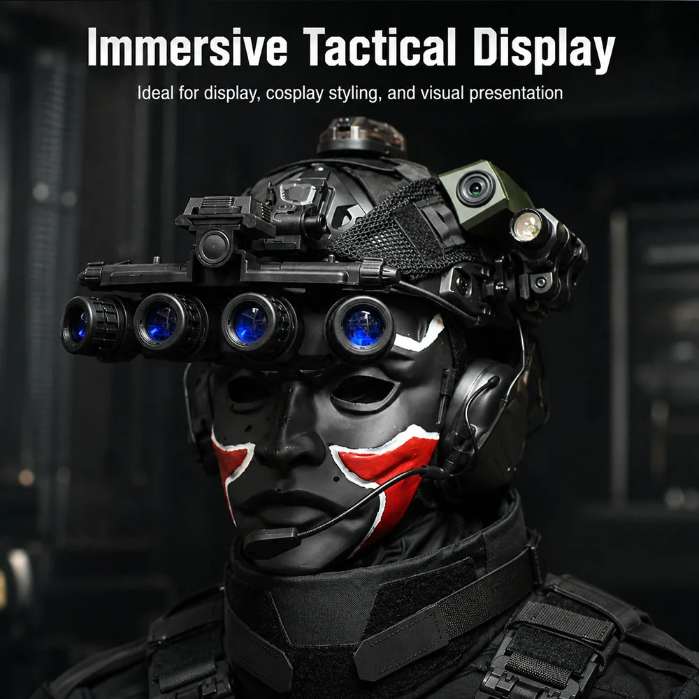 Tactical Helmet Kit with 4-Eye NVG Goggles Headset Flashlight, Full Face Protection for Cosplay Airsoft Paintball Combat Wargame