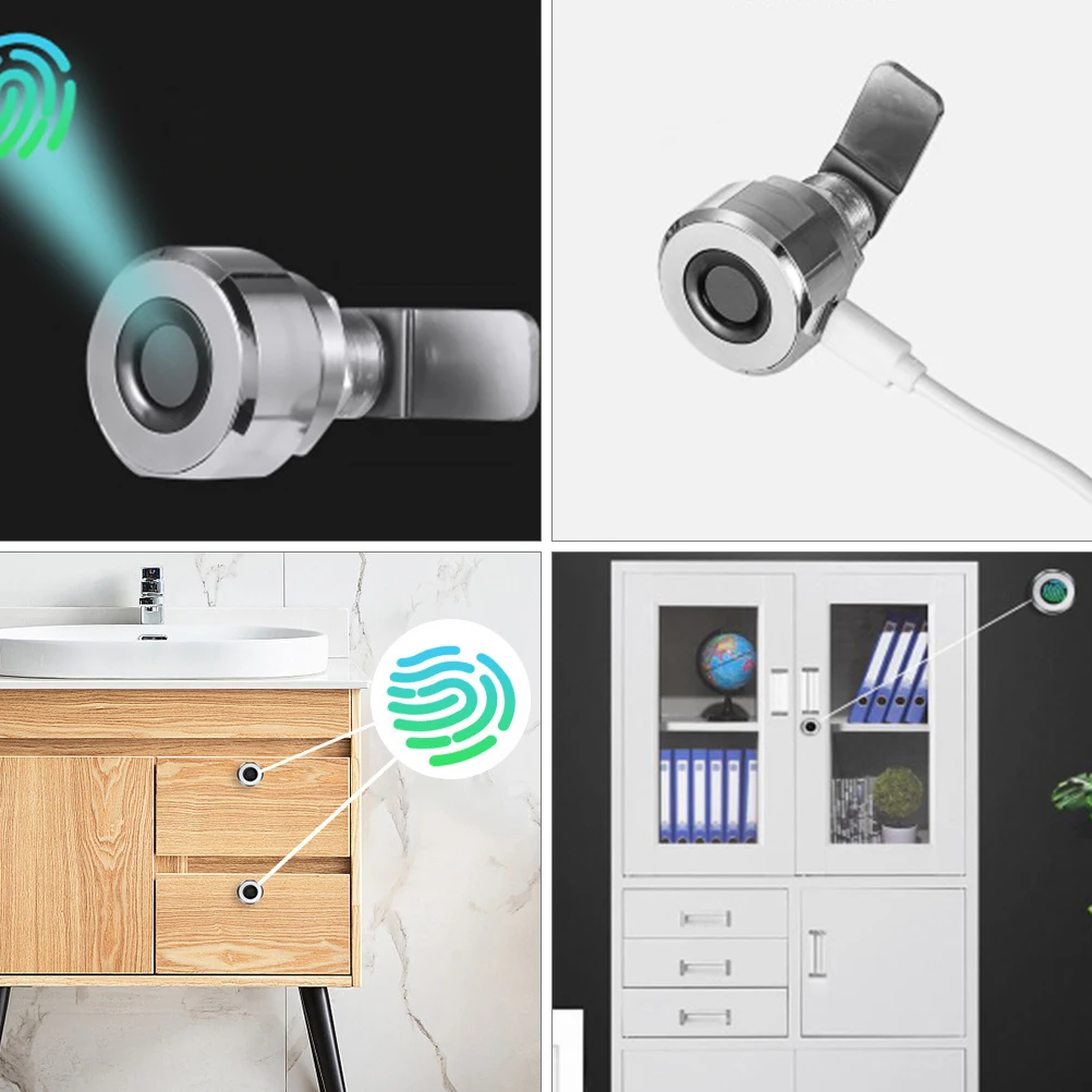 

Fingerprint Drawer Lock Electronic Metal Material Key Accessory Durable USB Charging Home Office Furniture Lock