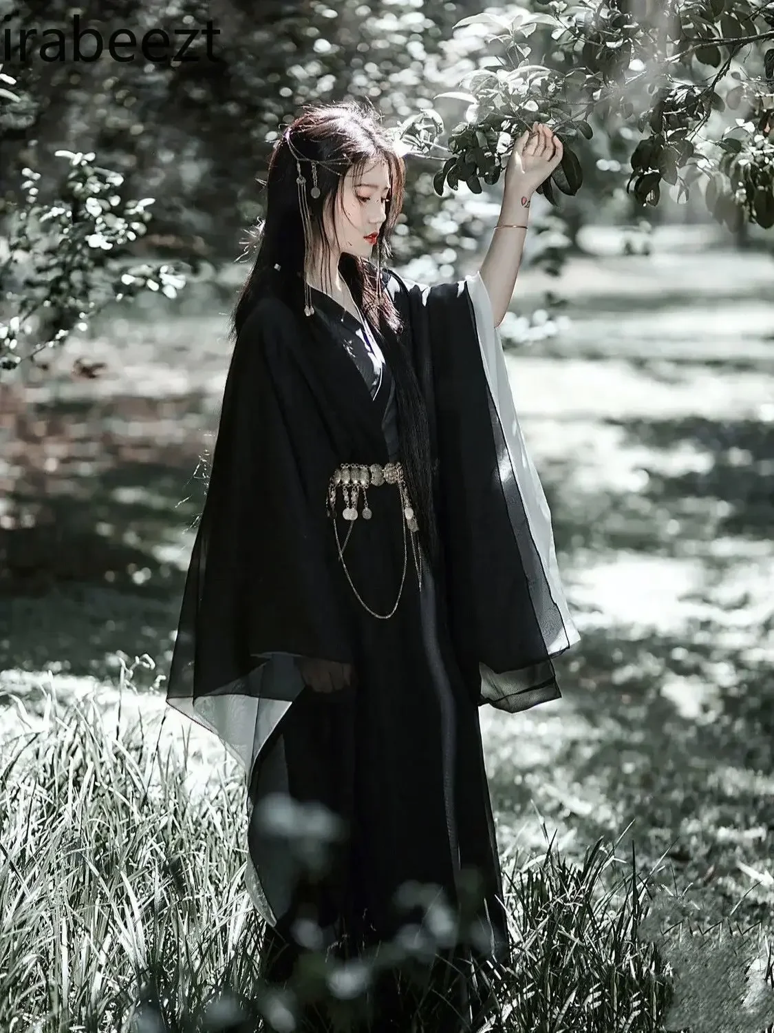 Black Vestido Wei Jin Dynasty Style Slim Waist Confucian Robe with Collar Chinese Style Big Sleeve Shirt Dance Hanfu Dress