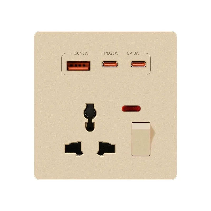 Universal 3Pin Wall Socket With 20W Fast Charging Type-C USB Port,UK Plastic Electrical Wall Dual Type-C Power Outlet AC110-250V view 6