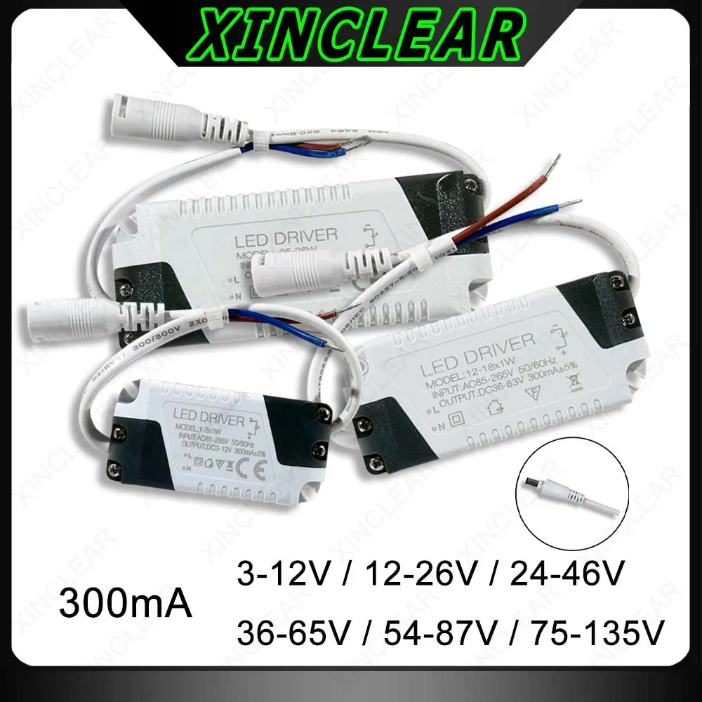 

LED Driver 3-36W Power Supply AC85-265V To DC3-12V 12-26V 24-46V 36-63V 54-87V 75-135V For LED Lighting Transformer Accessories