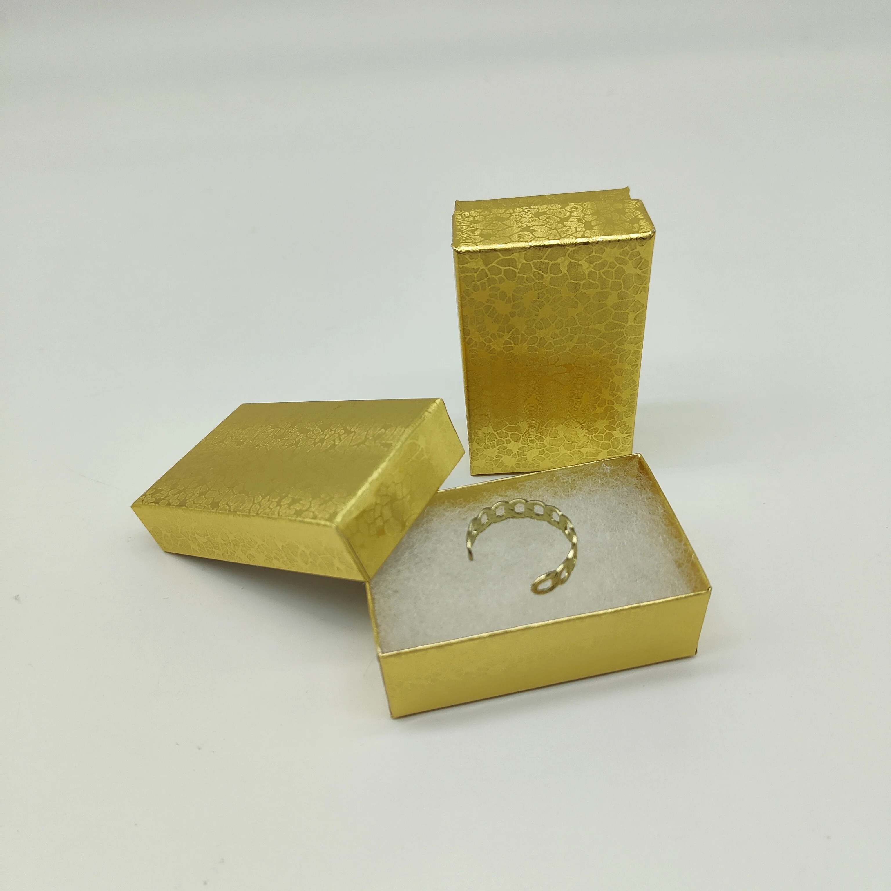 100pcs #21 High Quality Gold Foil Cotton Filled Box Mini Ring Paper Boxes (2-1/2*1-1/2*7/8''inch)